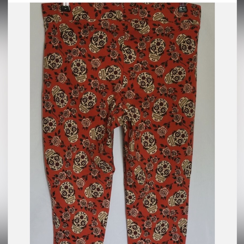 Torrid Womens Size 1 Leggings Stretch Sugar Skulls Day of the Dead Print Rust